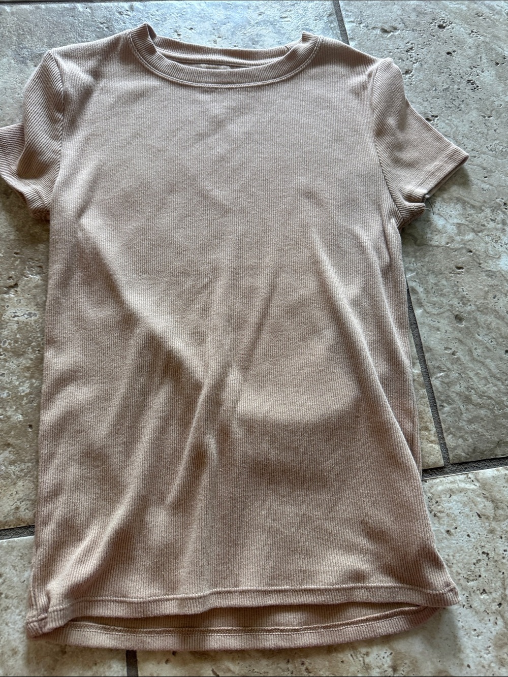 No Boundaries Short Sleeve Ribbed Tee in Light Beige